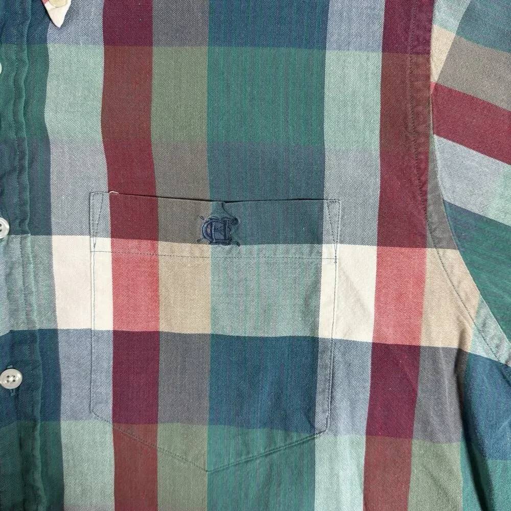 Hunt Club Men's Multicolor Plaid Woven Cotton Button-Up Shirt‎ Short Sleeve L